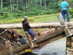 Jembatan Penghubung Antar Kecamatan di Pangandaran yang Ambruk, Diperbaiki Warga Secara Swadaya, Pakai Anyaman Bambu