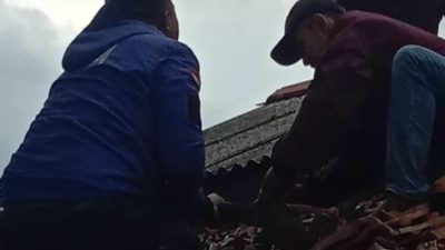 Dikira Ular, Tim Damkar Pangandaran Evakuasi Seekor Biawak di Atap Rumah