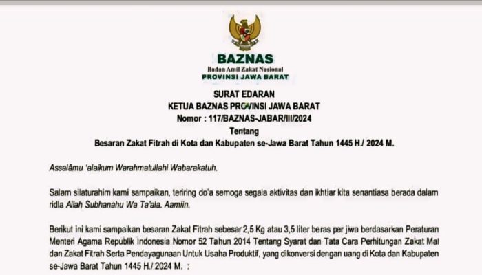 Inilah Besaran Zakat Fitrah di Kota Kabupaten se-Jabar Ramdhan 1445 H, Termasuk Pangandaran