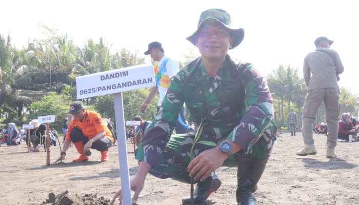 HUT TNI, Kodim 0625/Pangandaran Serentak Tanam Pohon Mangrove